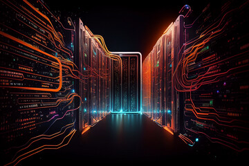 High-tech data center servers. Generative AI.	
