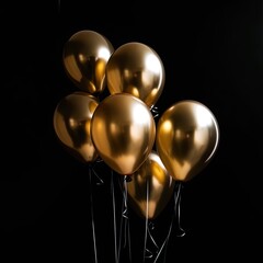 Black and gold balloons on a black background