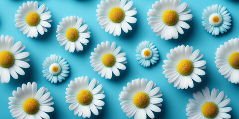 Nature's Delight: Admiring the Charm of Chamomile Flowers Through Top-View Photography Generative AI