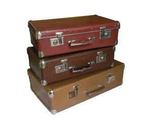 Three old suitcases isolated on the transparent background