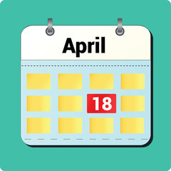 calendar vector drawing, date April 18 on the page