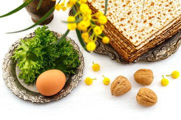 Pesach celebration concept (jewish Passover holiday). Top View