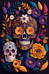 Illustration inspired by the day of the dead in Mexico, created with Generative AI technology