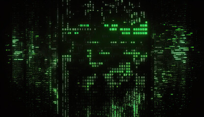 Obraz premium Black background with green symbols in cyberspace. Generative AI