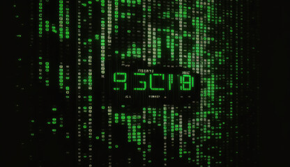 Fototapeta premium Black background with green symbols in cyberspace. Generative AI