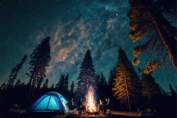 Cozy Camping Night: Enjoying the Warmth of the Fire