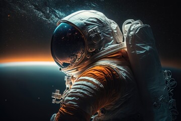 Fototapeta na wymiar Astronaut in space, no face. AI generated