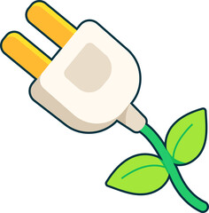 Plug Electric Green Leaf Ecology Electricity Energy Energy Flat Black Sticker