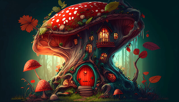 rotes Pilzhaus im Feenwald