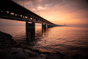 Fototapeta na wymiar The Oresund Bridge is a combined motorway and railway bridge between Sweden and Denmark (Malmo and Copenhagen).