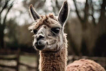 Obraz premium A close up of a llama looking ahead. Generative AI