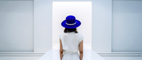 Frau im Museum of Modern Art betrachtet Kunst Illustration Abstrakt Generative AI Digital Art Banner Hintergrund Cover 