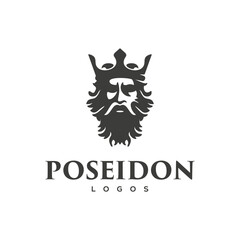 Poseidon nepture god logo icon, tritont trident crown logo icon vector template  - obrazy, fototapety, plakaty