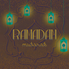 traditional islamic ramadan kareem card design with hanging lanterns. Vector illustration