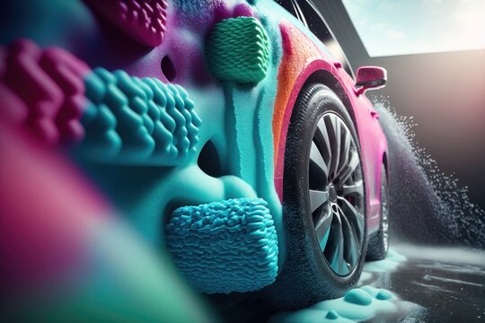 Car wash with colored foam. AI generated Stock Illustration | Adobe Stock