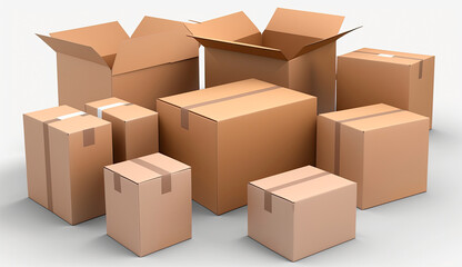 Fototapeta premium Cardboard packaging boxes on a white background. Generative AI