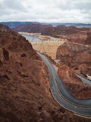 Ariel View of Hoover Dam from US Highway 93 Bridge