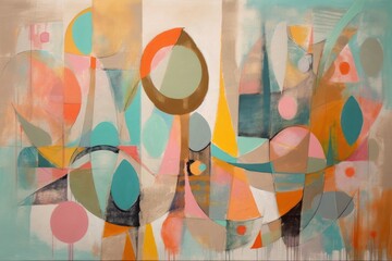 Abstract stylized colors kitsch mid century modern art background. © ant