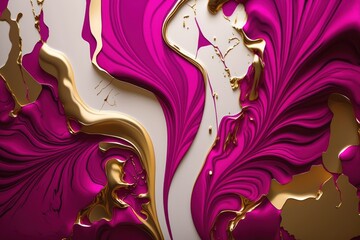 Abstract marble background with gold vein trendy color viva magenta. Generative ai.