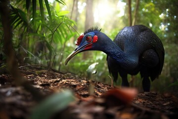 Powerful Cassowary Striding Through the Rainforest, created with Generative AI technology