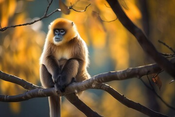 Fototapeta premium Captivating Golden Snub-Nosed Monkey, created with Generative AI technology