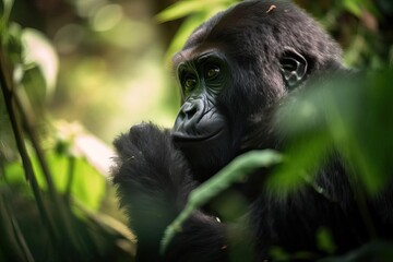 Majestic Silverback Gorilla Surveying its Domain in the African Rainforest, created with Generative AI technology