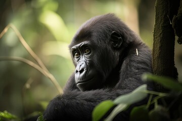 Majestic Silverback Gorilla Surveying its Domain in the African Rainforest, created with Generative AI technology