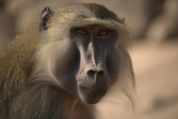 Social Hamadryas Baboon in the African Savanna, created with Generative AI technology