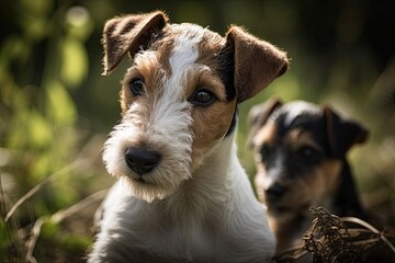 Fox terrier puppies playing. Generative AI
