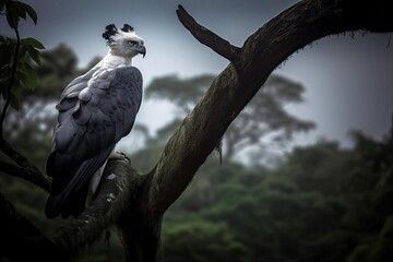 Powerful Harpy Eagle in the Tropical Rainforest Canopy, created with Generative AI technology