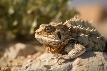 Intriguing Horned Lizard in the Desert Sun, created with Generative AI technology