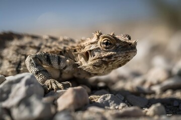 Intriguing Horned Lizard in the Desert Sun, created with Generative AI technology