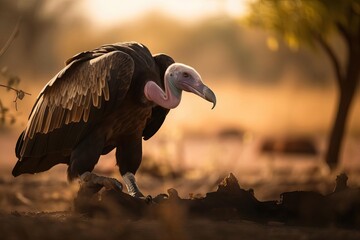 Hooded Vulture in the African Plains, created with Generative AI technology