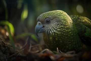 Endearing Kakapo Strutting Through the New Zealand Forest, created with Generative AI technology