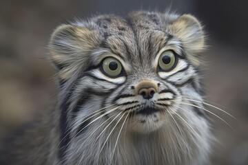 Mysterious Pallas's Cat Observing its Surroundings in the Central Asian Highlands, created with Generative AI technology