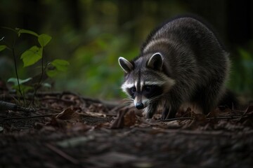 Fototapeta premium Curious Raccoon Investigating its North American Habitat, created with Generative AI technology