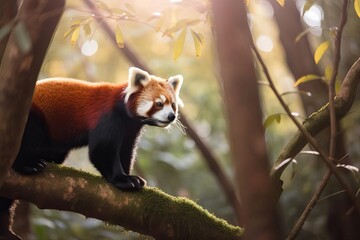 Fototapeta premium Adorable Red Panda in the Himalayan Forest, created with Generative AI technology
