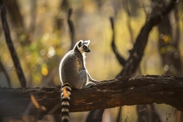 Playful Ring-Tailed Lemur Leaping in the Madagascan Forest, created with Generative AI technology