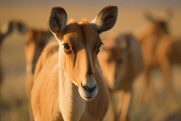 Unique Saiga Antelope Roaming the Eurasian Steppes, created with Generative AI technology