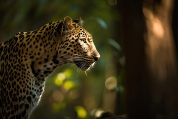 Elusive Sri Lankan Leopard Stalking in the Dense Forests, created with Generative AI technology