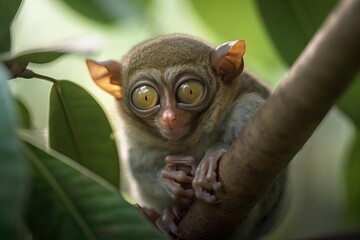Enthralling Tarsier Staring Intensely in the Southeast Asian Jungle, created with Generative AI technology