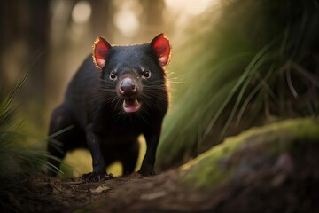 Fierce Tasmanian Devil Prowling in the Australian Bush, created with Generative AI technology