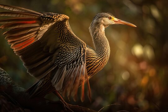 Enigmatic Sunbittern in the Central American Rainforest, created with Generative AI technology