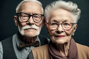 Loving and enduring portrait of a grandpa and grandma who have lived a full life. Beauty and wisdom of two elderly individuals who have shared a lifetime of experiences and memories. Generative AI.