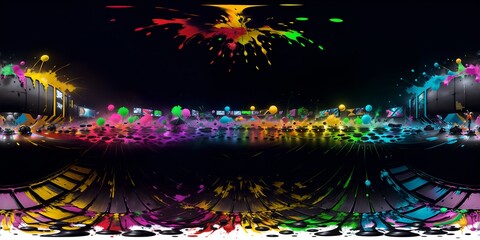 front of a colorful fireworks display