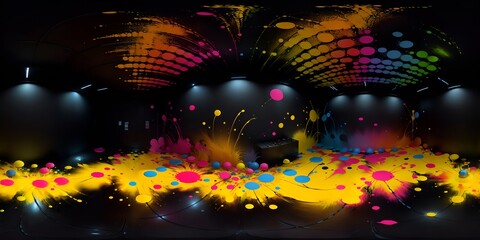 A stage with bright lights and a black background