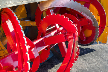 Close up view of snow plow truck. Snow removal machine