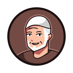close-up portrait of muslim male character wearing muslim cap, taqiyah. round, circle avatar icon for social media, user profile, website, app. Line cartoon style. vector illustration.