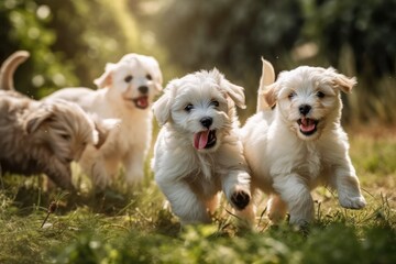 Joyful puppies playing privately. Generative AI
