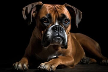 Gorgeous Boxer dog on a black background. Generative AI